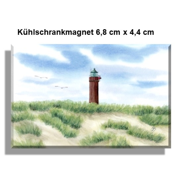 Kühlschrankmagnet   Aquarell Maritim Kunst Druck Kunstdruck Nordsee Norderney Leuchtturm Insel Strand Düne